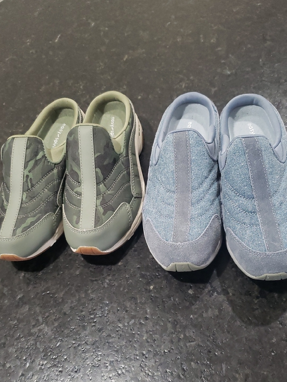 Slip-On Sneakers in Olive Camo and Light Blue - Comfortable Everyday Shoes